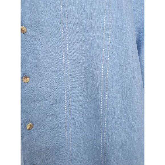 Paul Fredrick Button Up Shirt Men Size L 100% Linen Stripe Coastal Resort Casual - Picture 6 of 8